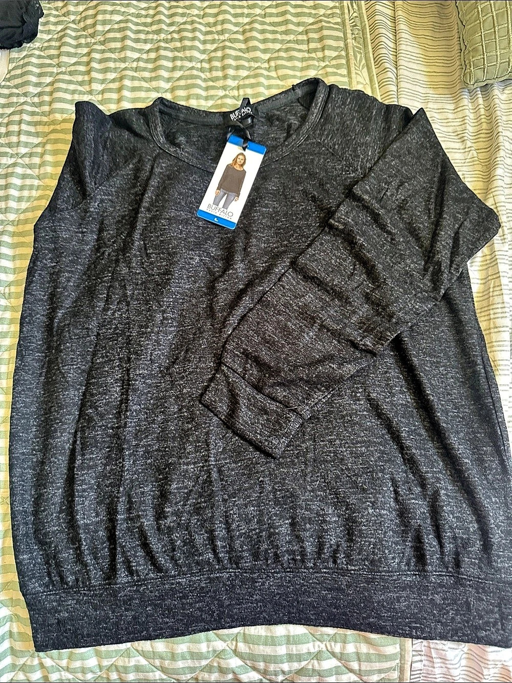 Buffalo David Bitton Long Sleeve Top in Black Size Large NWT